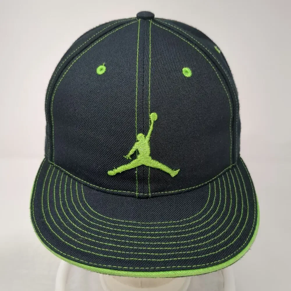 Jordan Baseball Cap Black Green 7 1/8 Fitted Jumpman Logo Contrast Stitch Hat